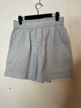 Aerie Light Blue and White Pinstripe Elastic Waist Shorts 100% Cotton Size S